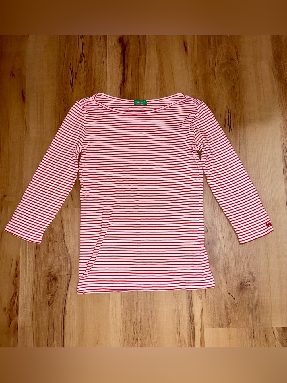 Classic United Colors of Benetton Red and White Striped Boat Neck Top